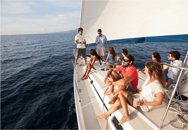 a bunch of friends on a sailboat