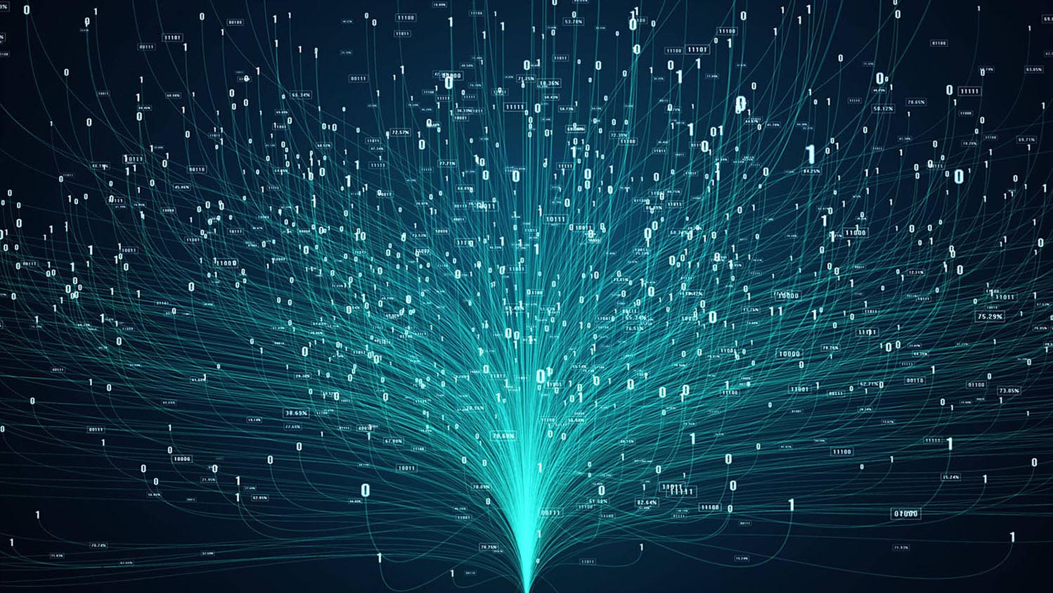 Animation depicting the interconnected network of artificial intelligence (AI) and Internet of Things (IoT) technologies. Visual elements represent big data flow analysis, deep learning, and modern computer network connectivity.