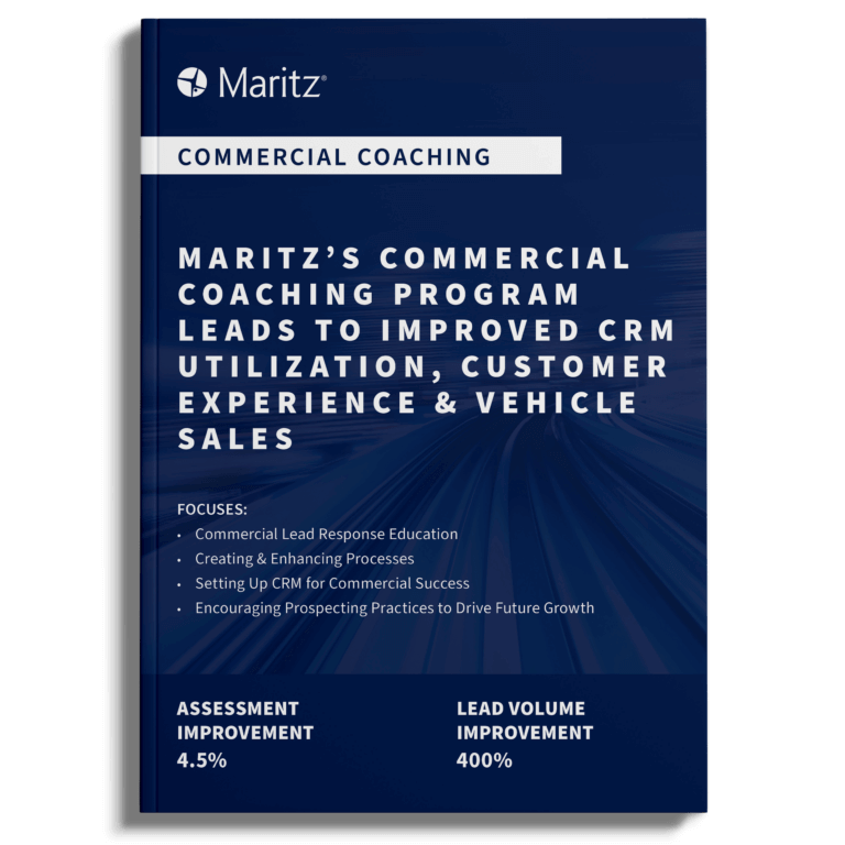 Booklet labeled "Maritz's Commercial Coaching Program Leads to Improved CRM Utilization, Customer Experience & Vehicle Sales"