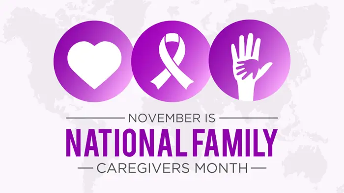 "November is National Family Caregivers Month" banner.