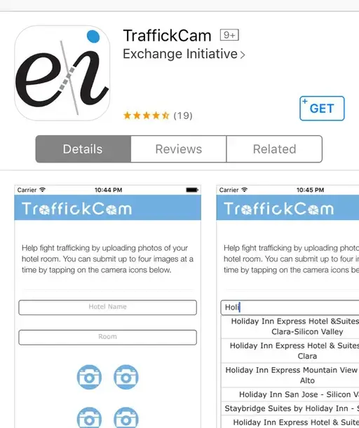 TraffickCam App download page.